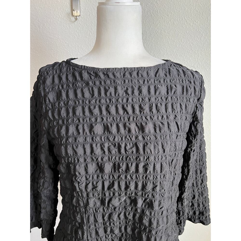 IC by Connie K Black Crinkle Texure Blouse Women's M Wide Sleeve Whimsigoth Top - Picture 3 of 8